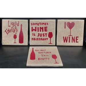 4 Tile Drink Coasters Cork Backing Wine Theme "Do Not‎ Disturb Till Empty" 4x4